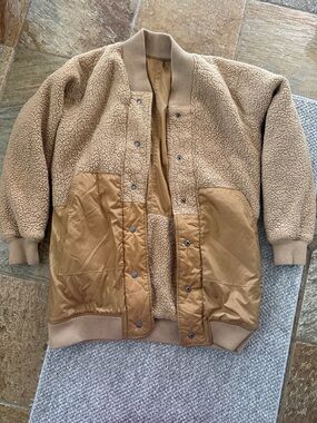 Woolrich Reversible Tan Teddy Sherpa Bomber Jacket